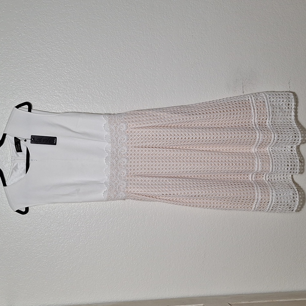 NWT White Pleated Lace Crochet Midi Dress with pockets Vfshow Vfemage 3XL
